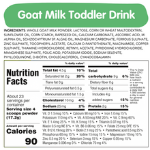Load image into Gallery viewer, goat milk toddler drink ingredients and nutrition facts