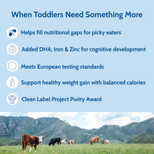 Load image into Gallery viewer, When toddlers need something more. Helps fill nutritional gaps for picky eaters. Added DHA, Iron &amp; Zinc for cognitive development. 
